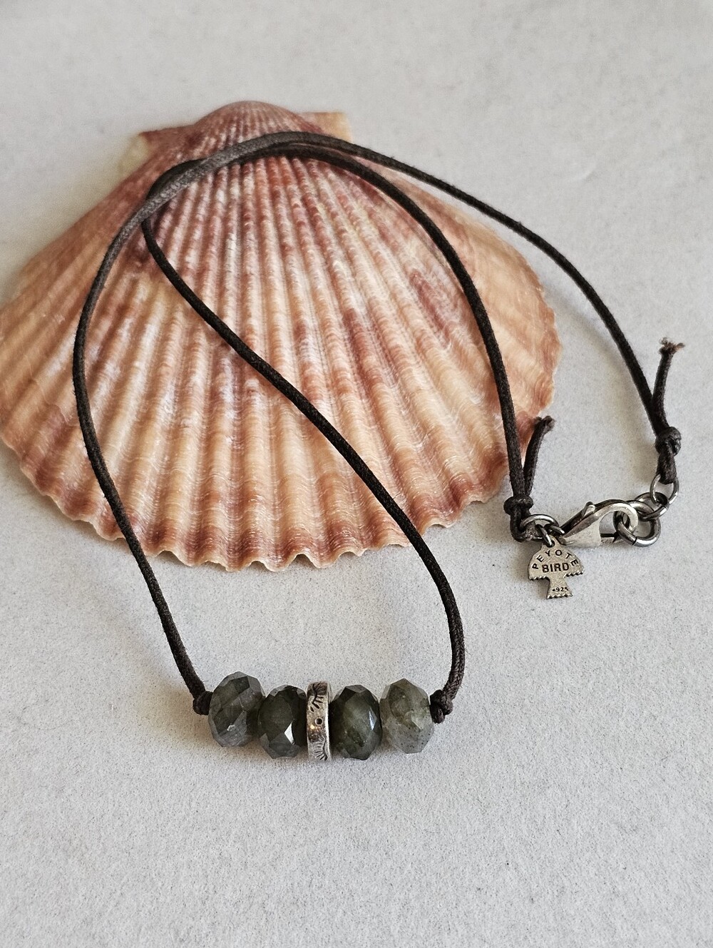 Peyote Bird Labradorite and Quartz Bead Leather Necklace - Picture 10 of 14
